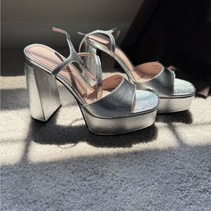 Zara Silver Platform Sandals with Chunky Heel